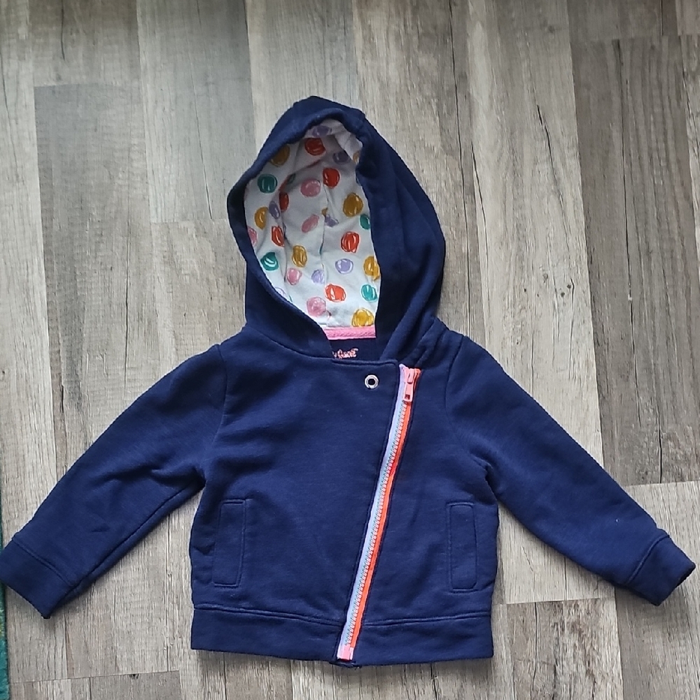 Cat & Jack Navy Hoodie with Colorful Lining And Rainbow Zipper Size 18 months